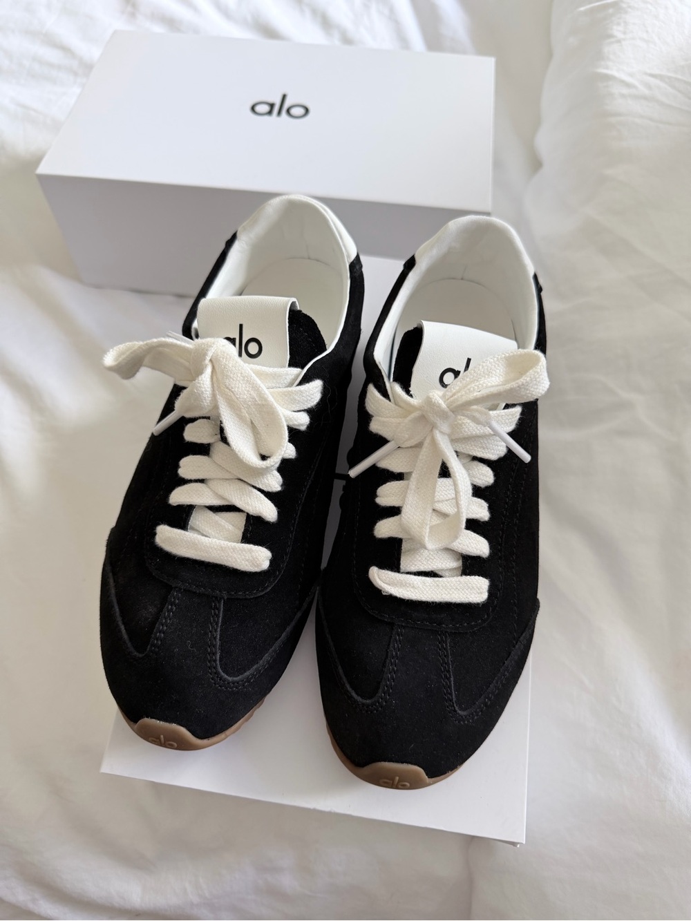 ALO Yoga Black and White Suede Sneakers